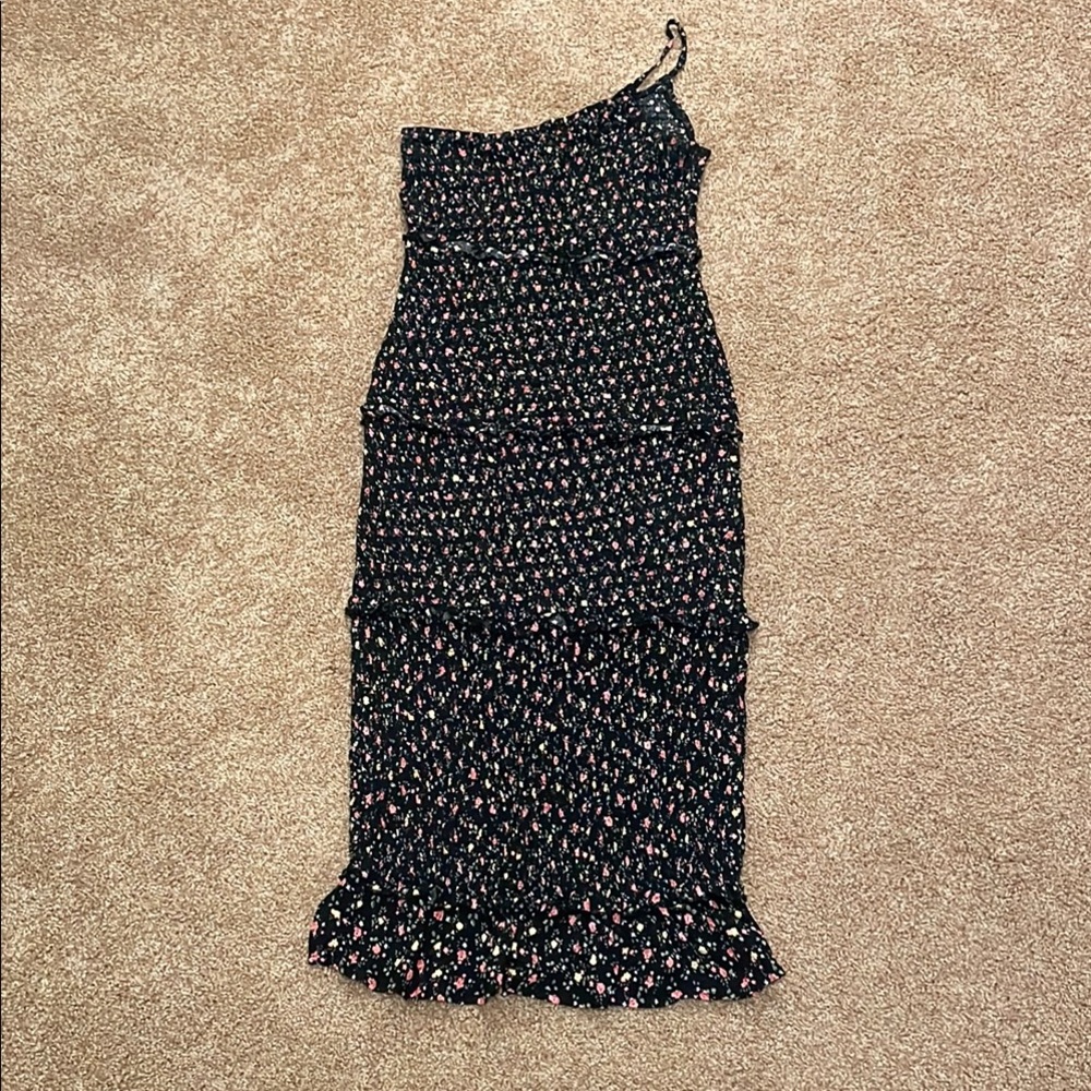 Floral Asymmetrical One-Shoulder Midi Dress